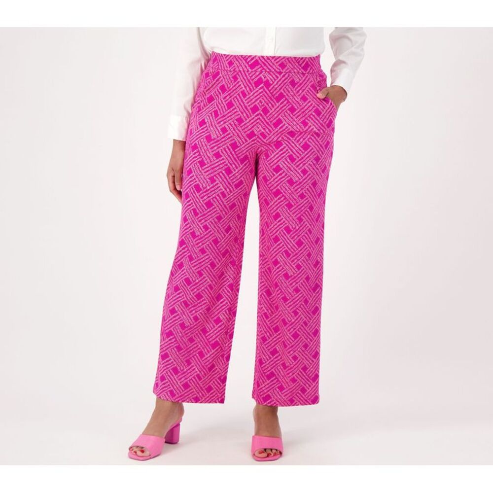 Turbie Twist Women's Pants Sz 2XS (XXS) Silky Ponte Printed Pull-On Pink A599549